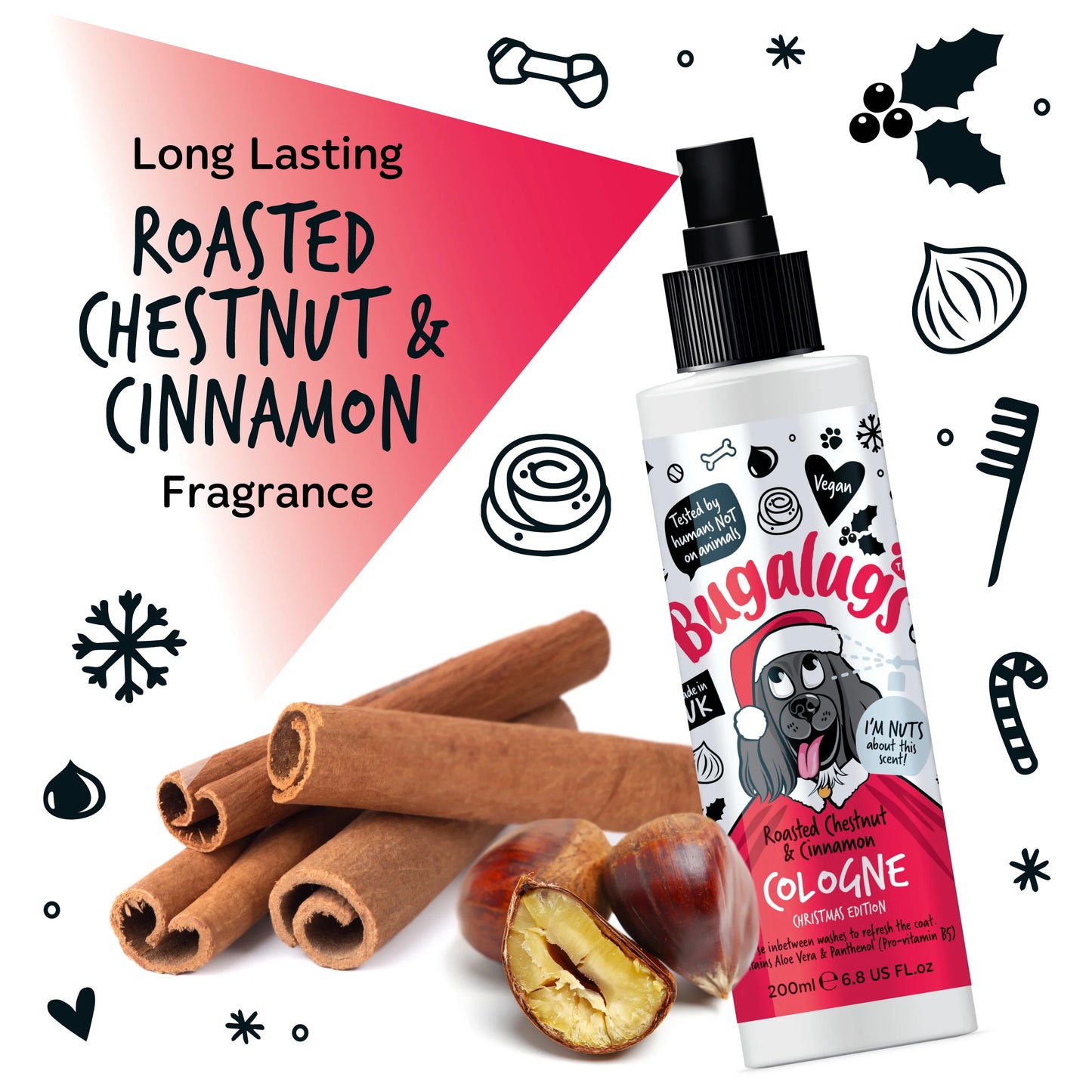 Bugalugs Christmas Dog Cologne (Roasted Chestnut & Cinnamon) 200ml