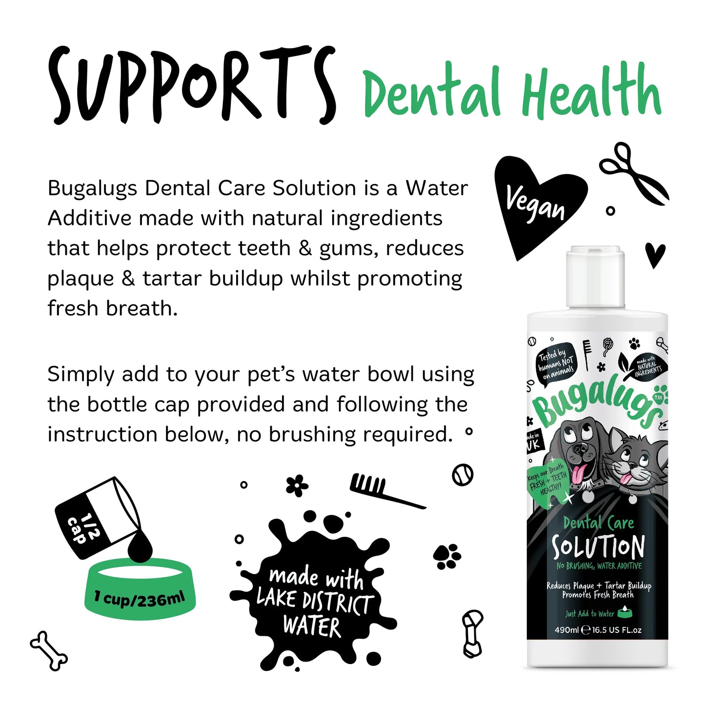Bugalugs Dental Care Water Additive 490ml for Dogs & Cats