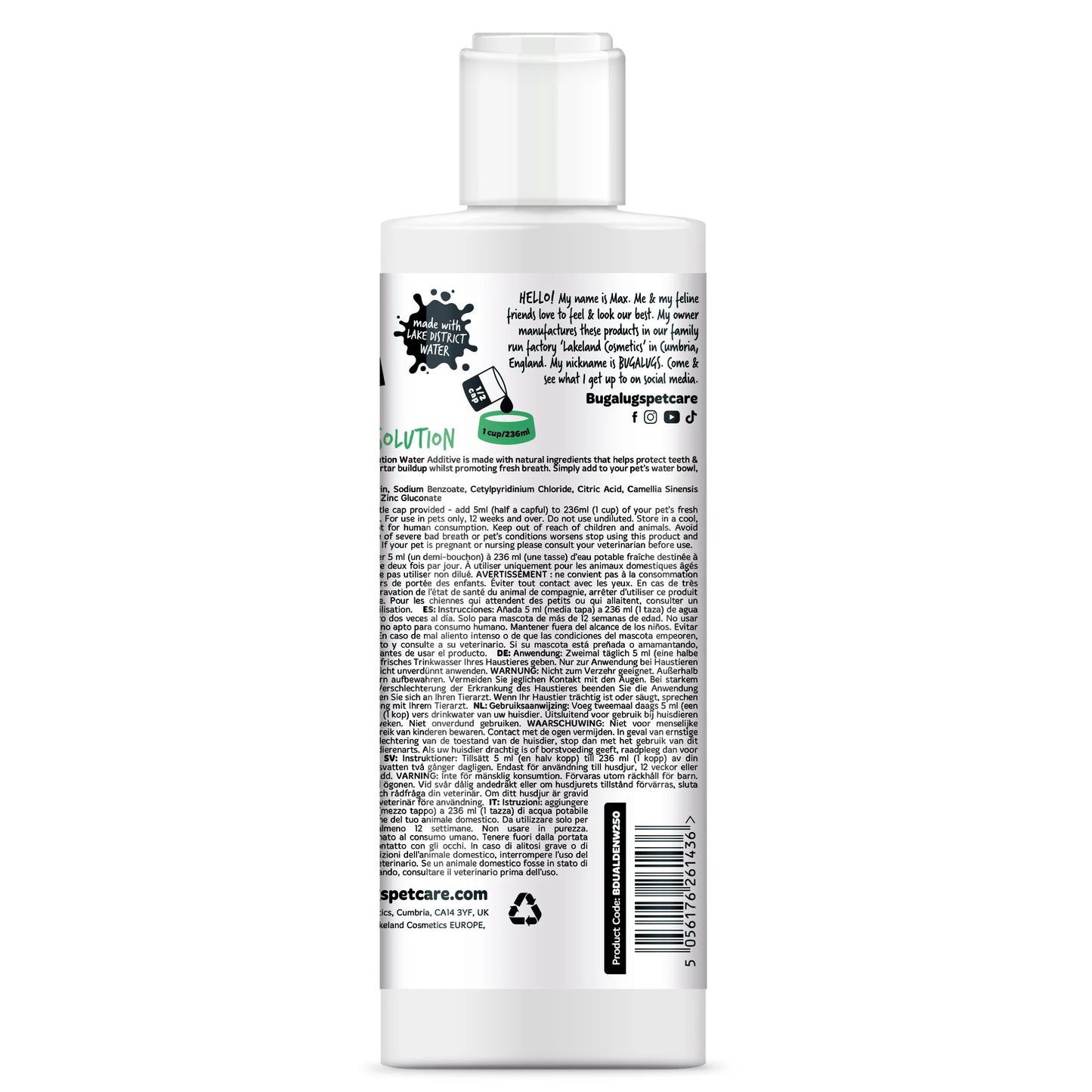 Bugalugs Dental Care Water Additive 250ml for Dogs & Cats