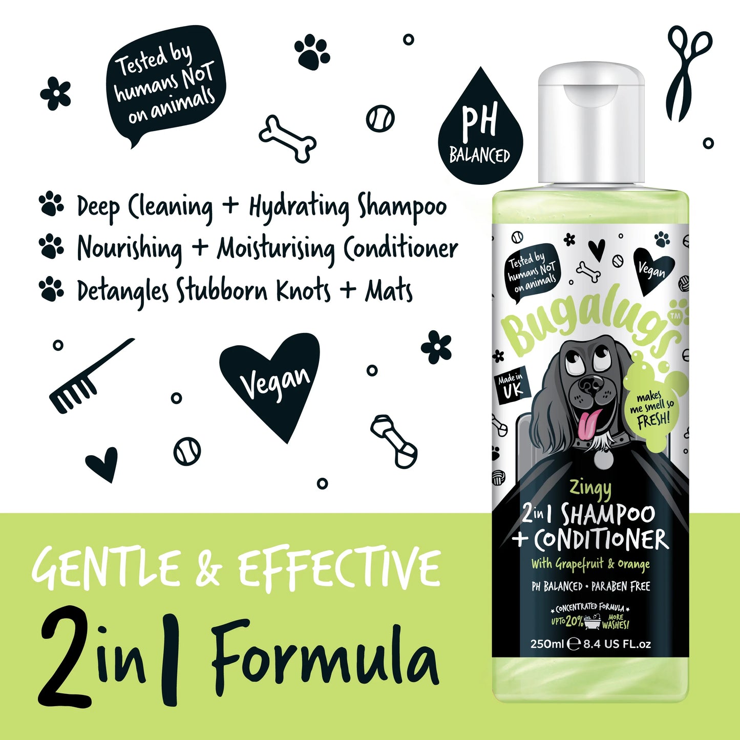 Bugalugs Zingy 2 in 1 Dog Shampoo & Conditioner 250ml