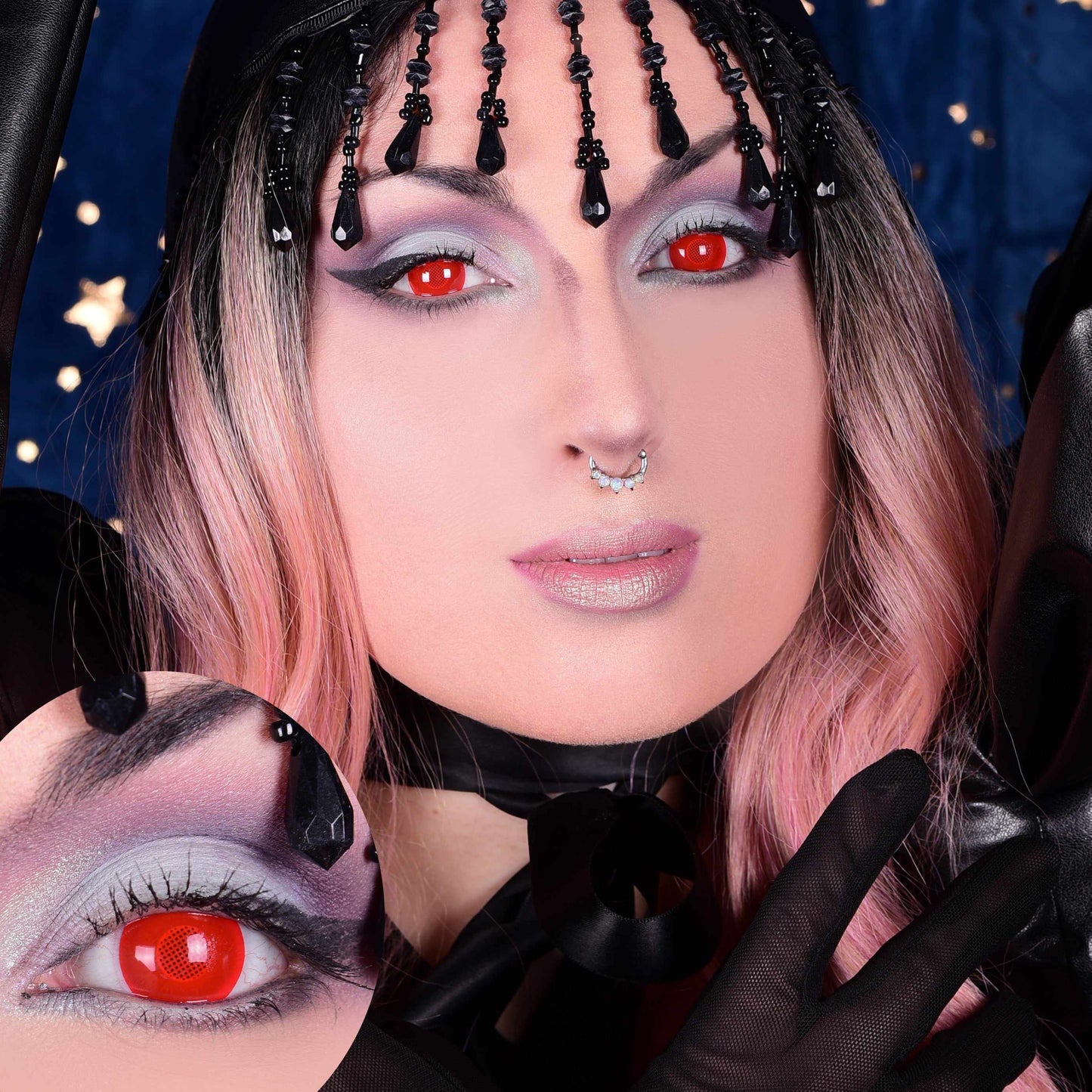 Red Blind Contact Lenses, Red Mesh Contact Lenses