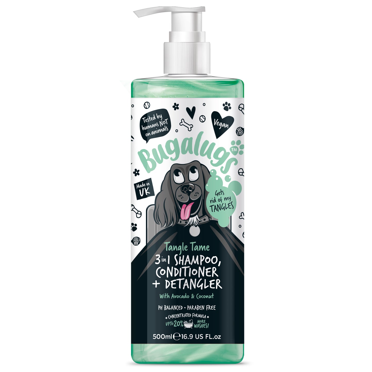 Bugalugs 3 in 1 Tangle Tame Dog Shampoo, Conditioner & Detangler 500ml