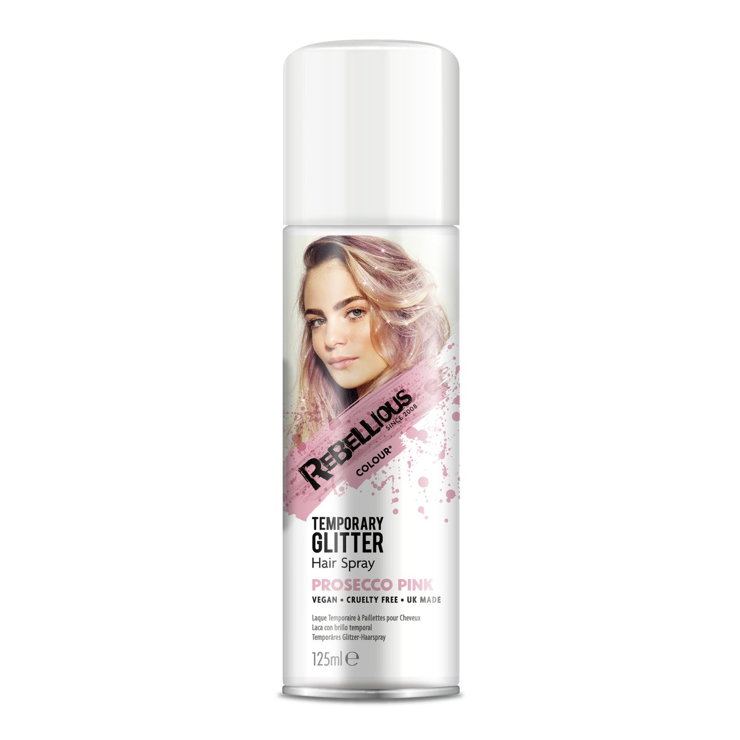 Rebellious Colour Prosecco Pink Glitter Hair Spray 125ml