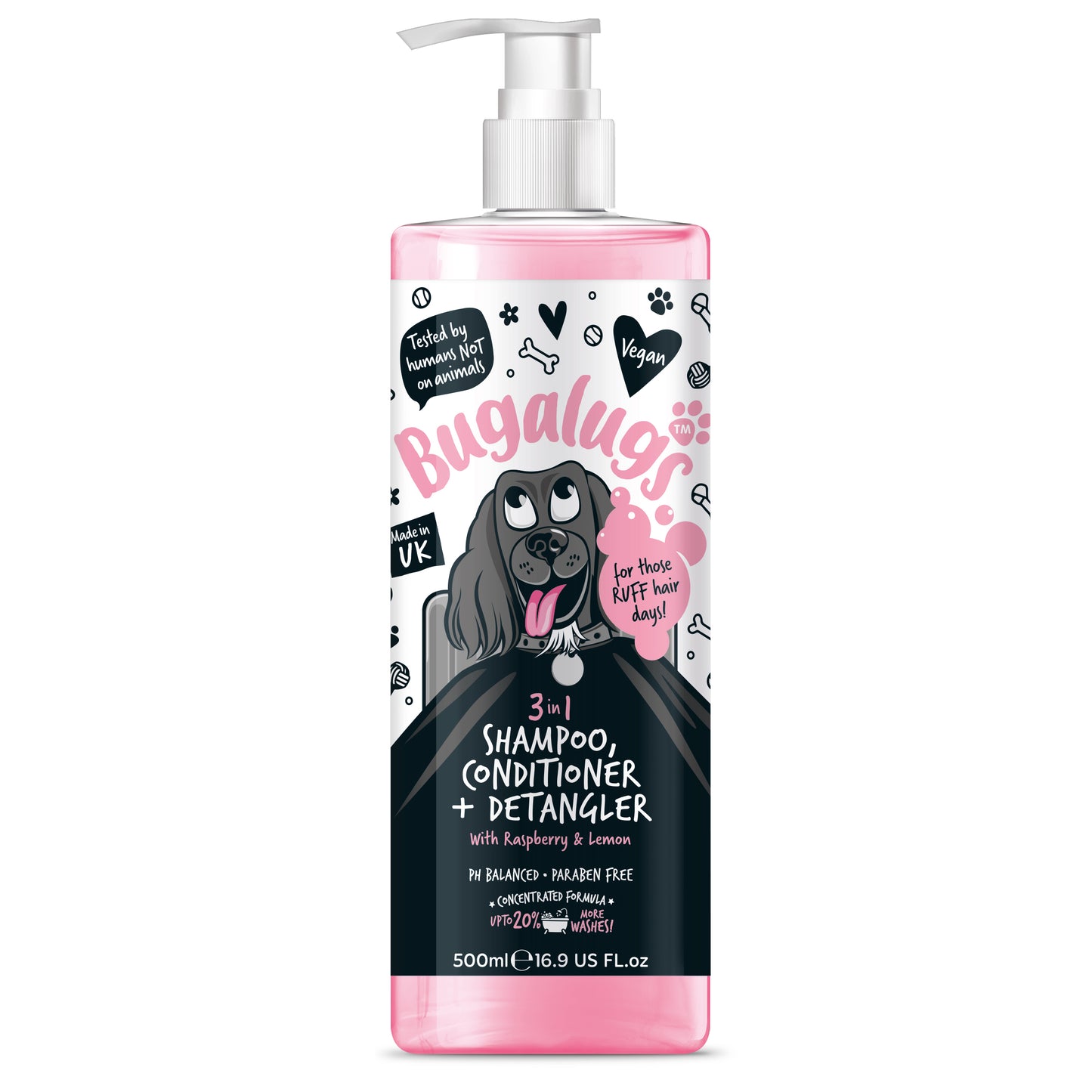 Bugalugs 3 in 1 Dog Shampoo, Conditioner & Detangler 500ml