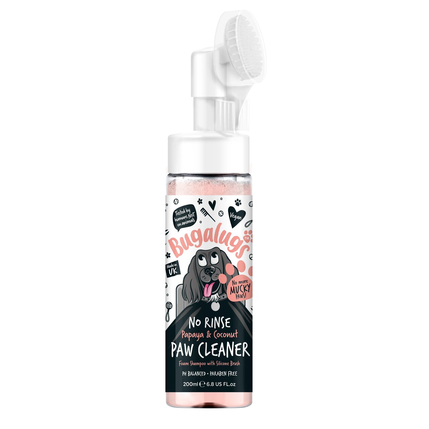 Bugalugs No Rinse Paw Cleaner Foam Shampoo 200ml - Papaya & Coconut