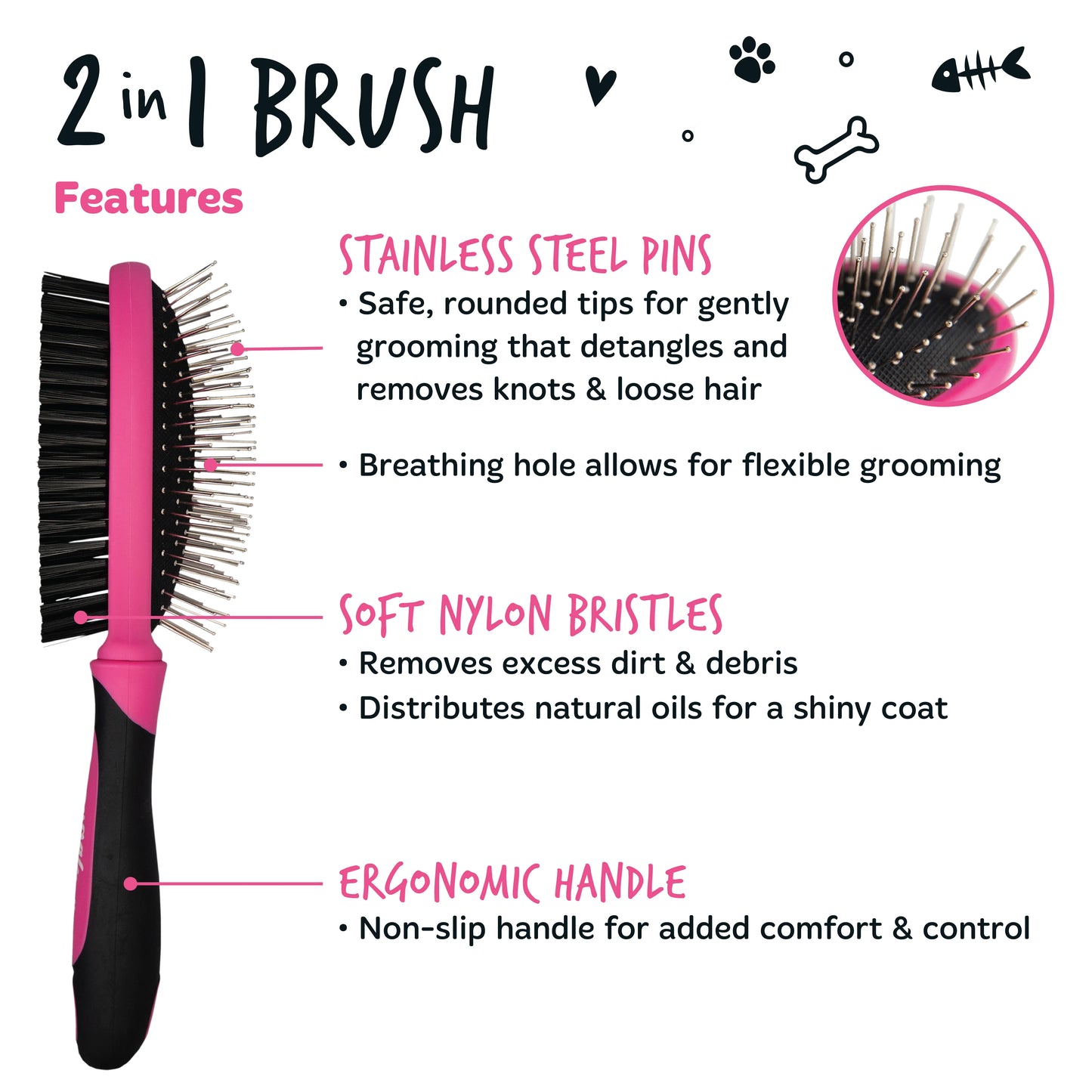 Bugalugs Pet 2 IN 1 Brush for Dogs & Cats