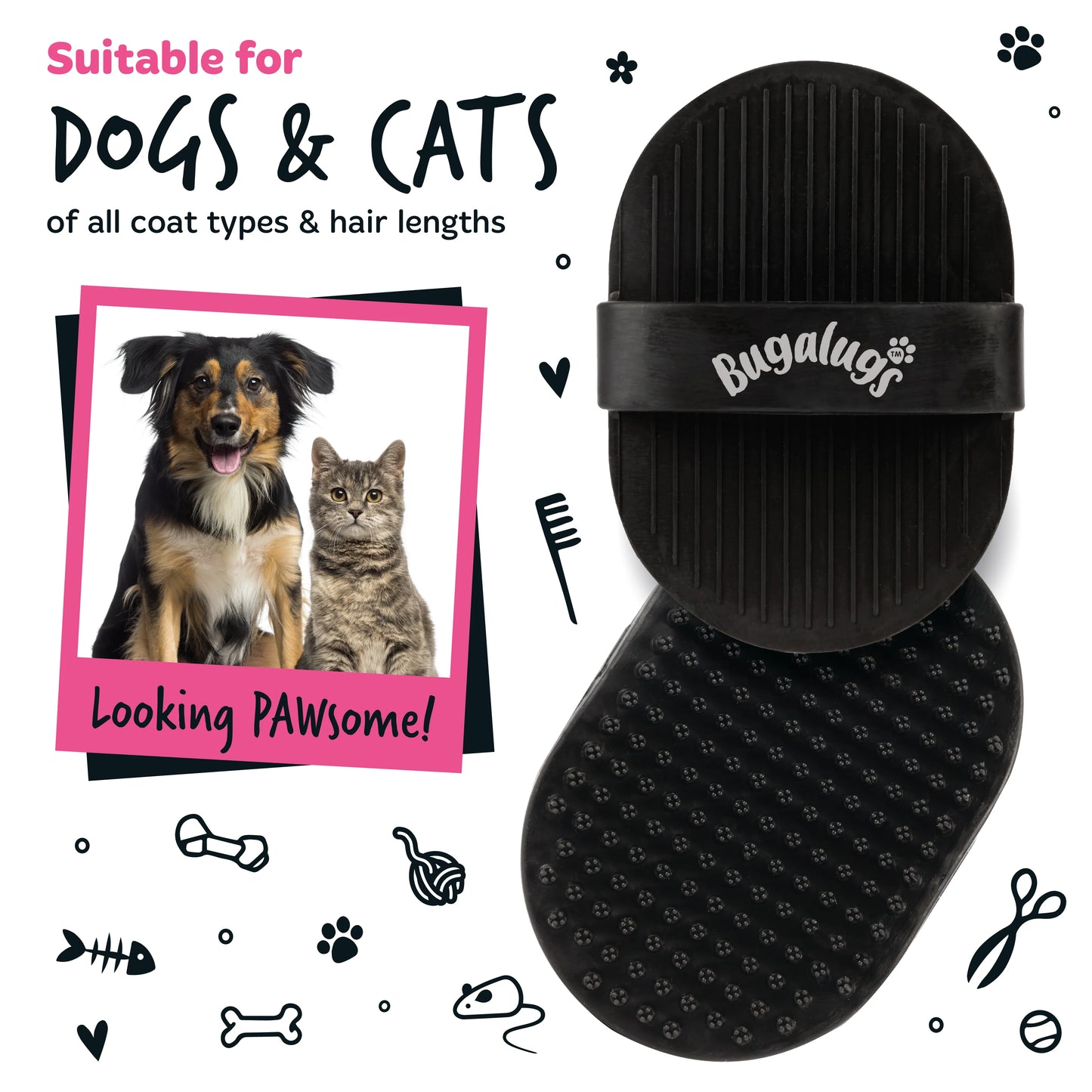 Bugalugs Bath Brush for Dogs & Cats (Black)