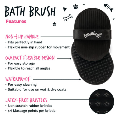 Bugalugs Bath Brush for Dogs & Cats (Black)