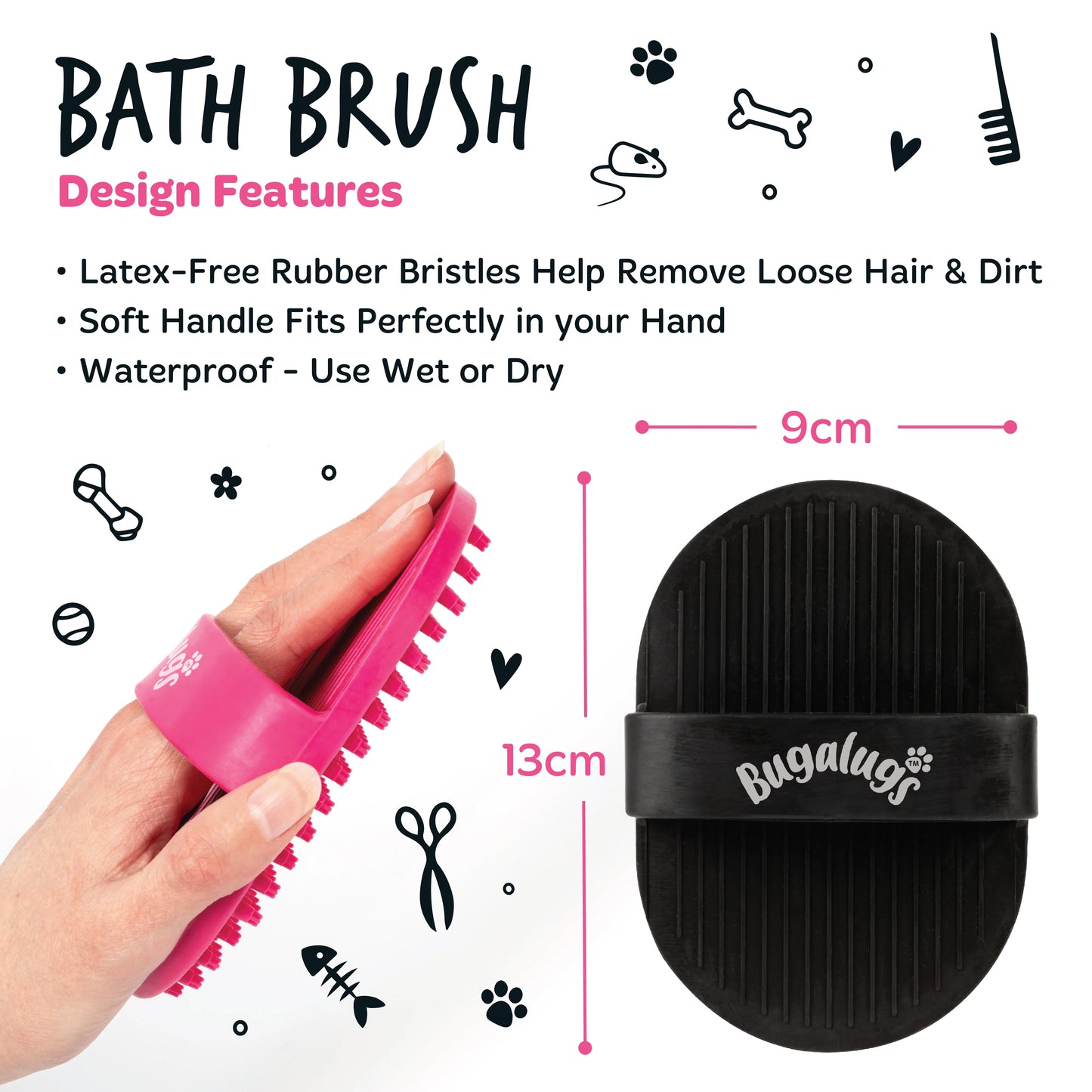 Bugalugs Bath Brush for Dogs & Cats (Black)