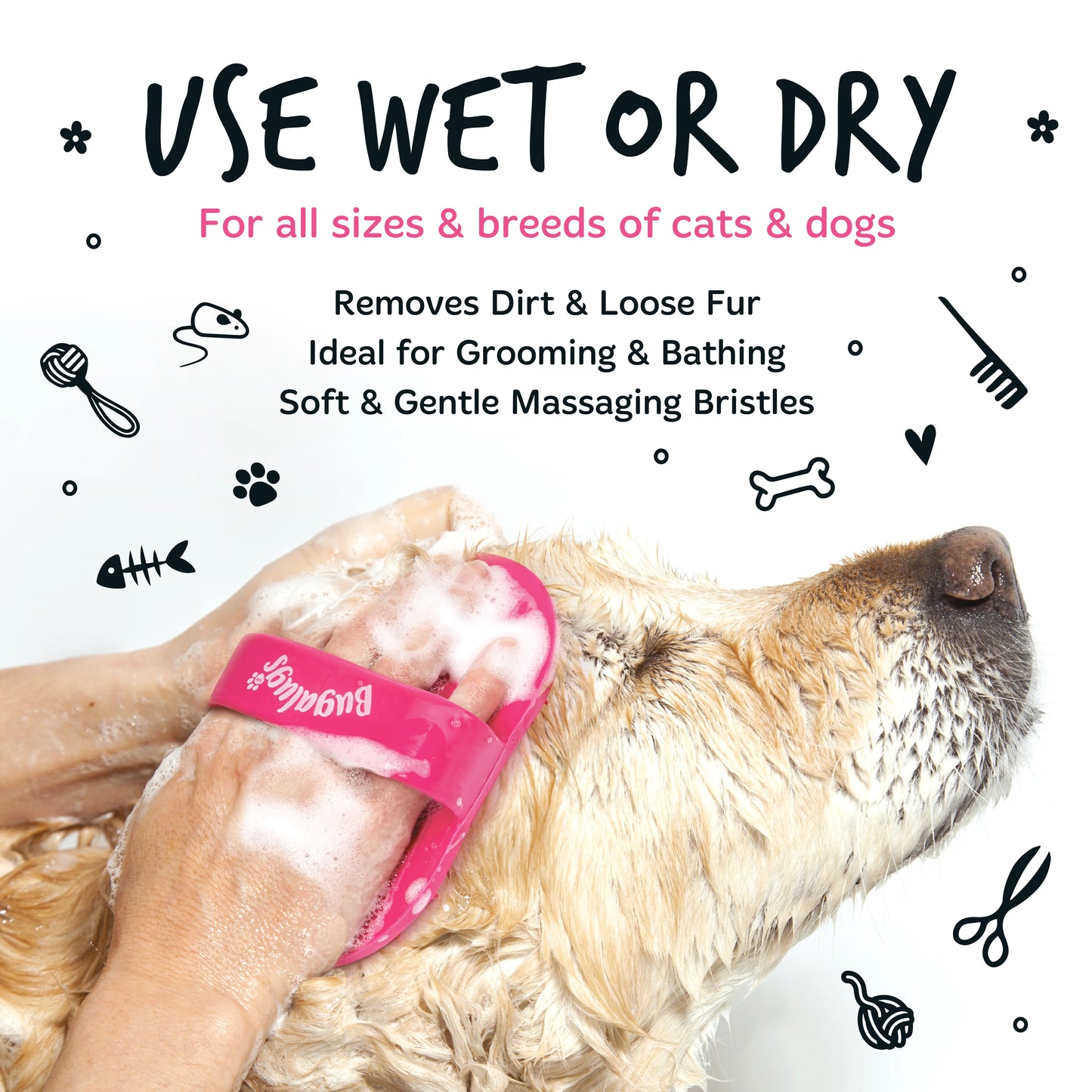 Bugalugs Bath Brush for Dogs & Cats (Black)