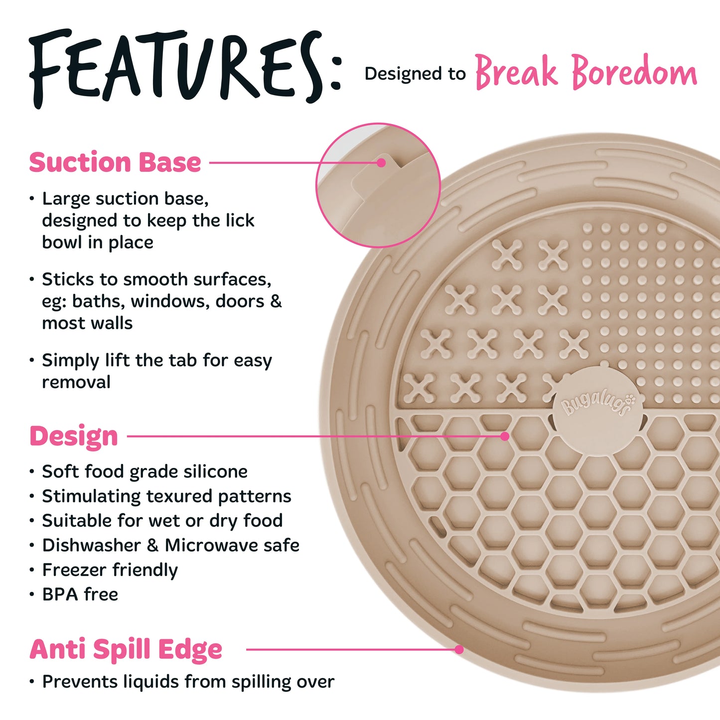 Bugalugs Lick Bowl for Dogs & Cats (Beige)
