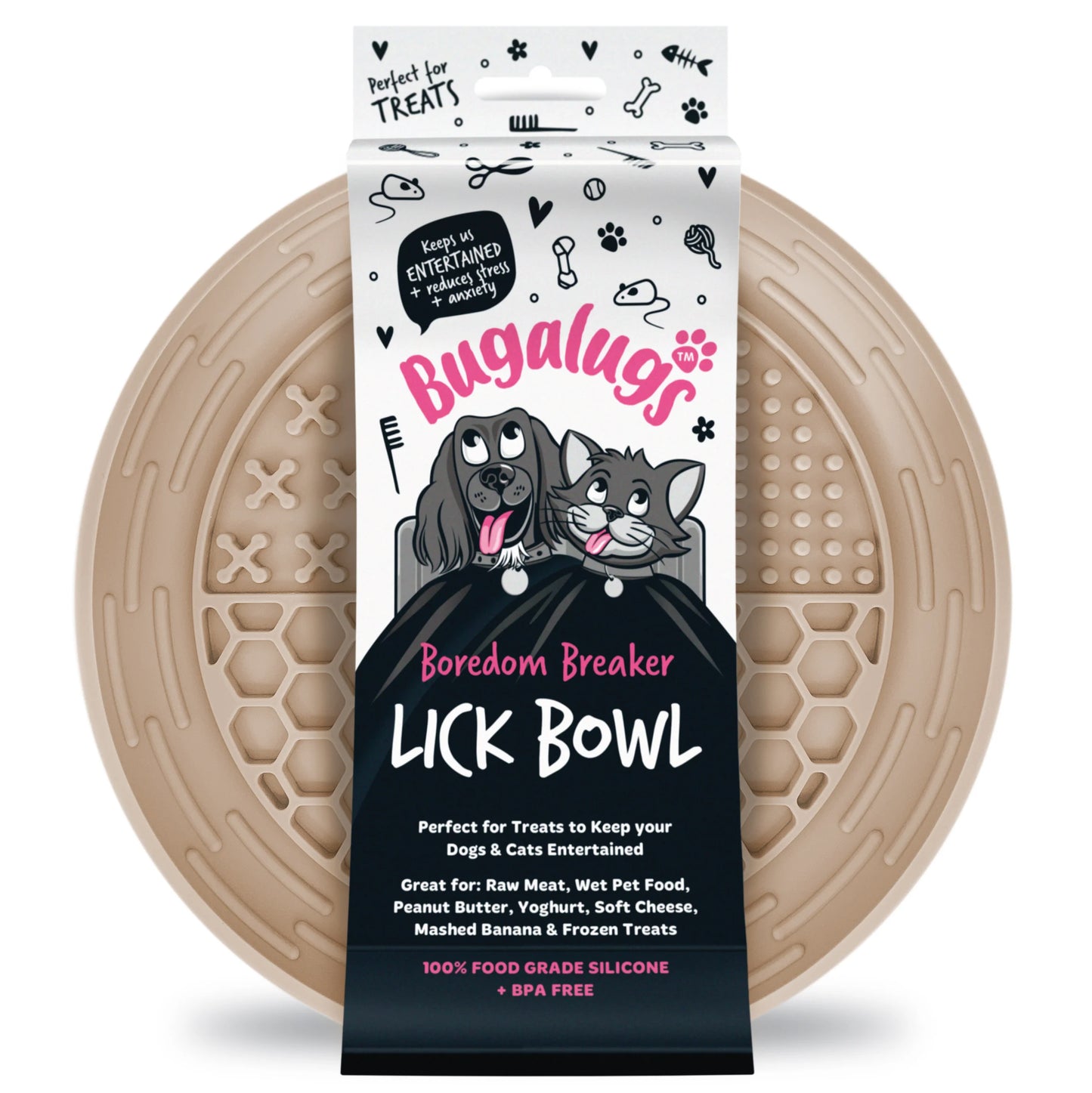 Bugalugs Lick Bowl for Dogs & Cats (Beige)