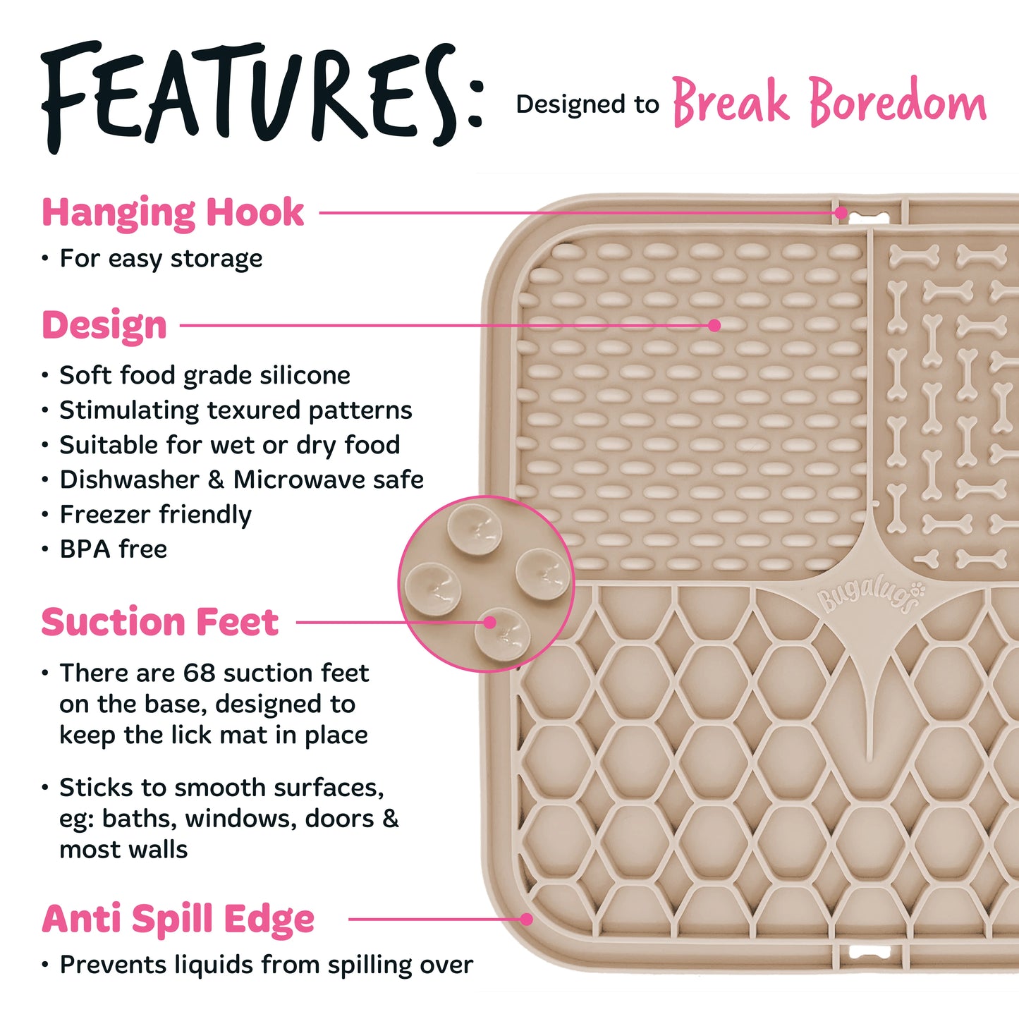 Bugalugs Lick Mat for Dogs & Cats (Beige)