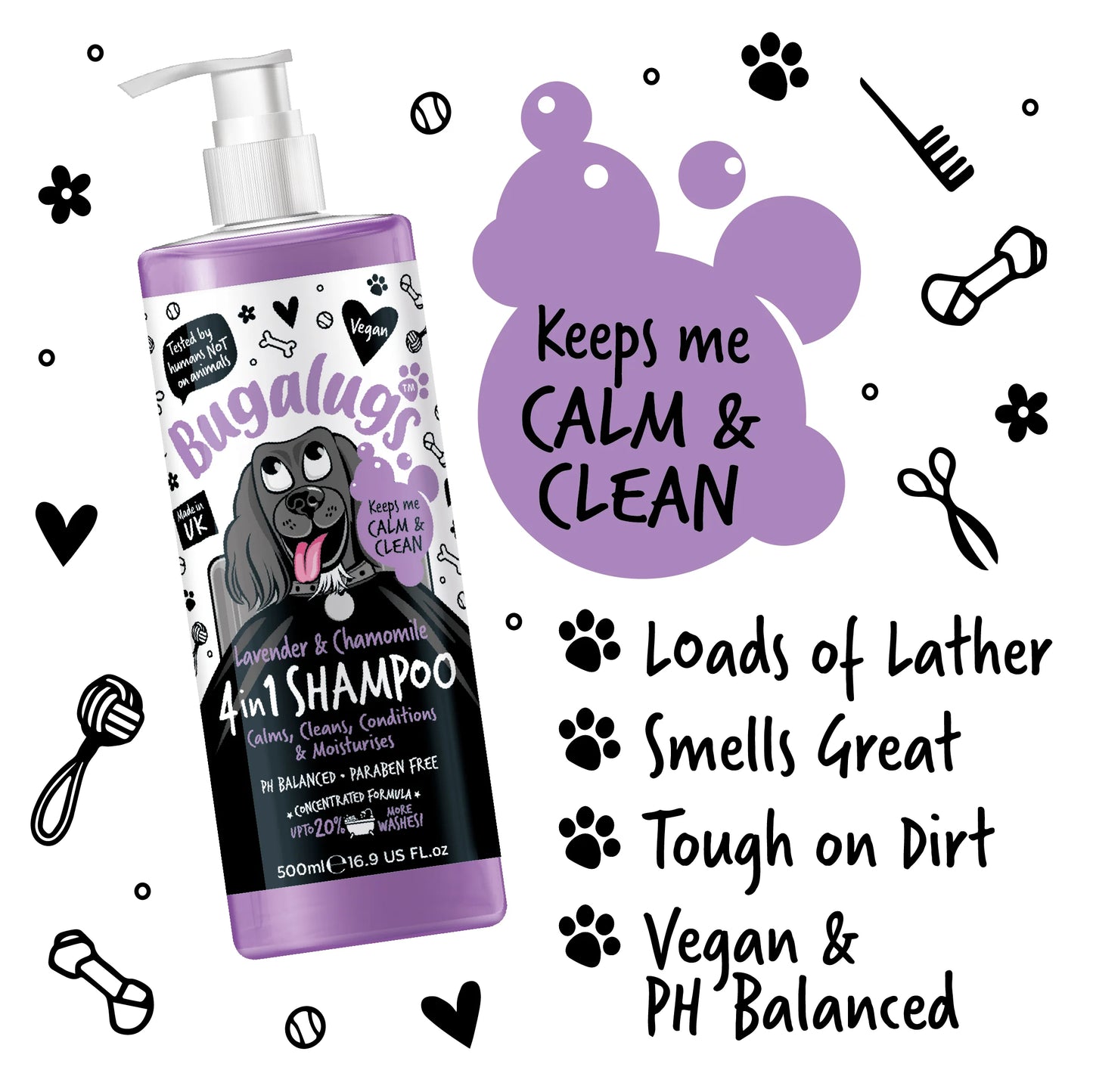 Bugalugs 4 In 1 (Lavender & Chamomile) Dog Shampoo 500ml