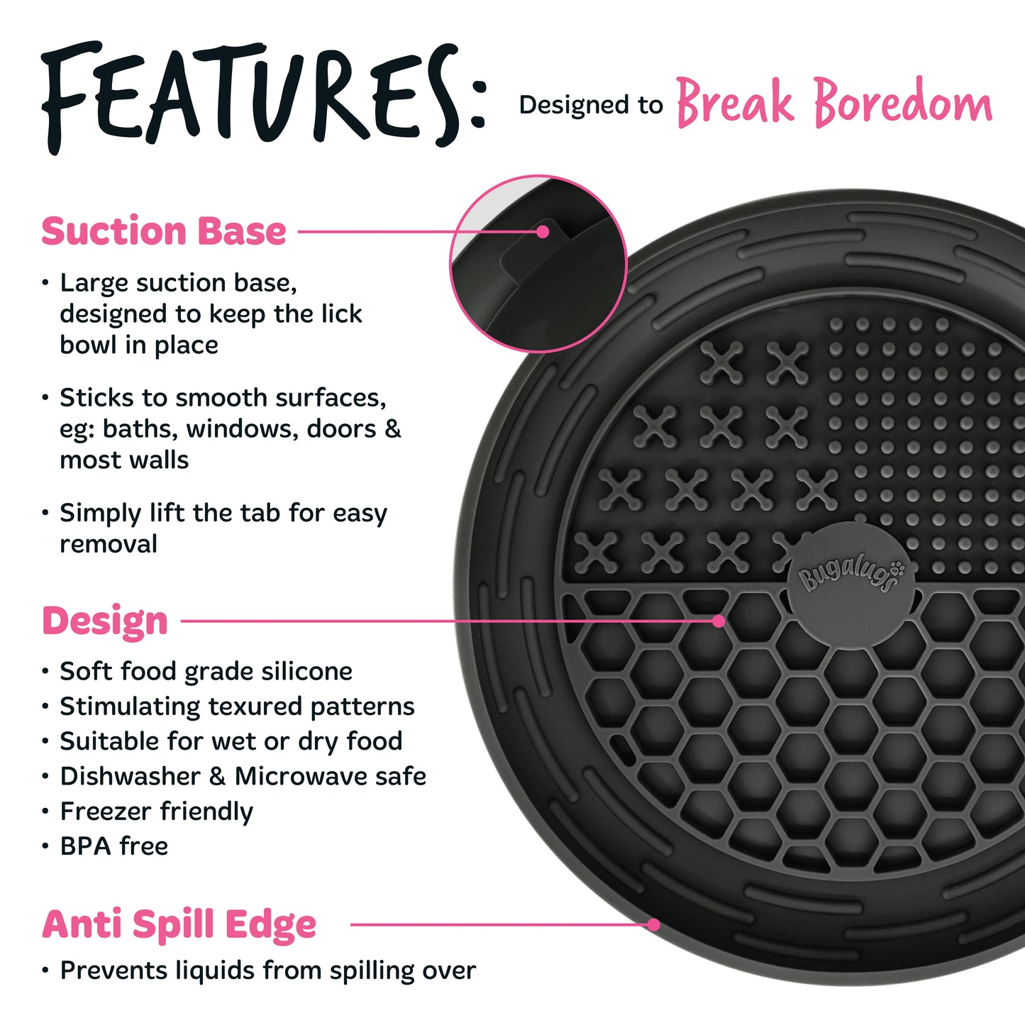 Bugalugs Lick Bowl for Dogs & Cats (Black)