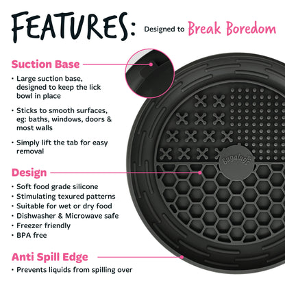 Bugalugs Lick Bowl for Dogs & Cats (Black)