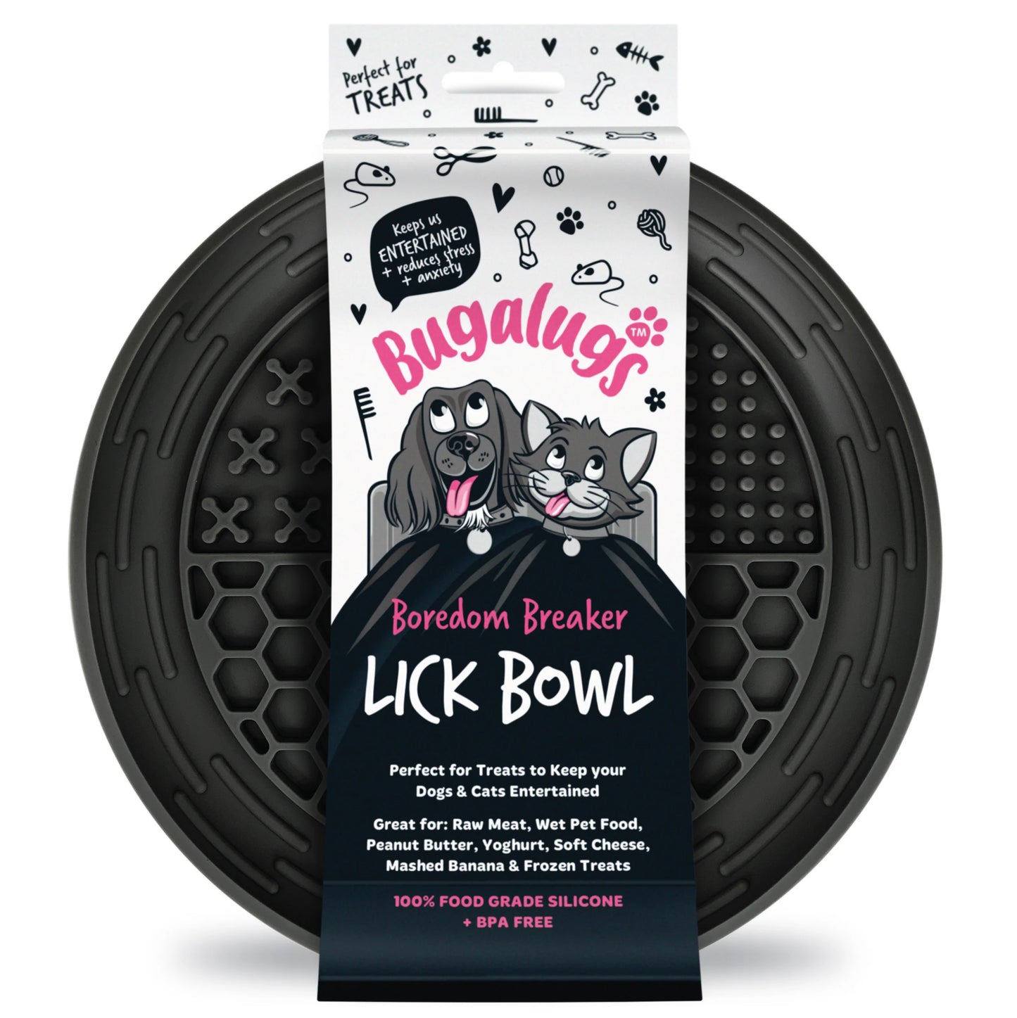 Bugalugs Lick Bowl for Dogs & Cats (Black)