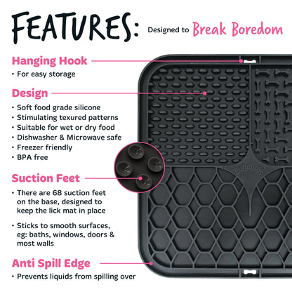 Bugalugs Lick Mat for Dogs & Cats (Black)