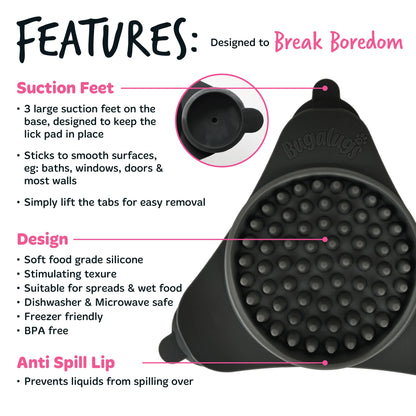 Bugalugs Lick Pad for Dogs & Cats (Black)