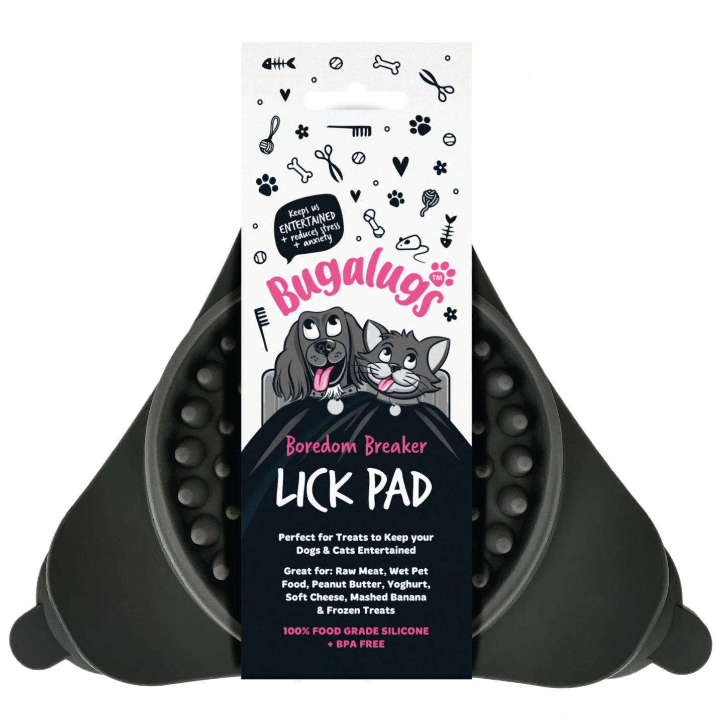 Bugalugs Lick Pad for Dogs & Cats (Black)