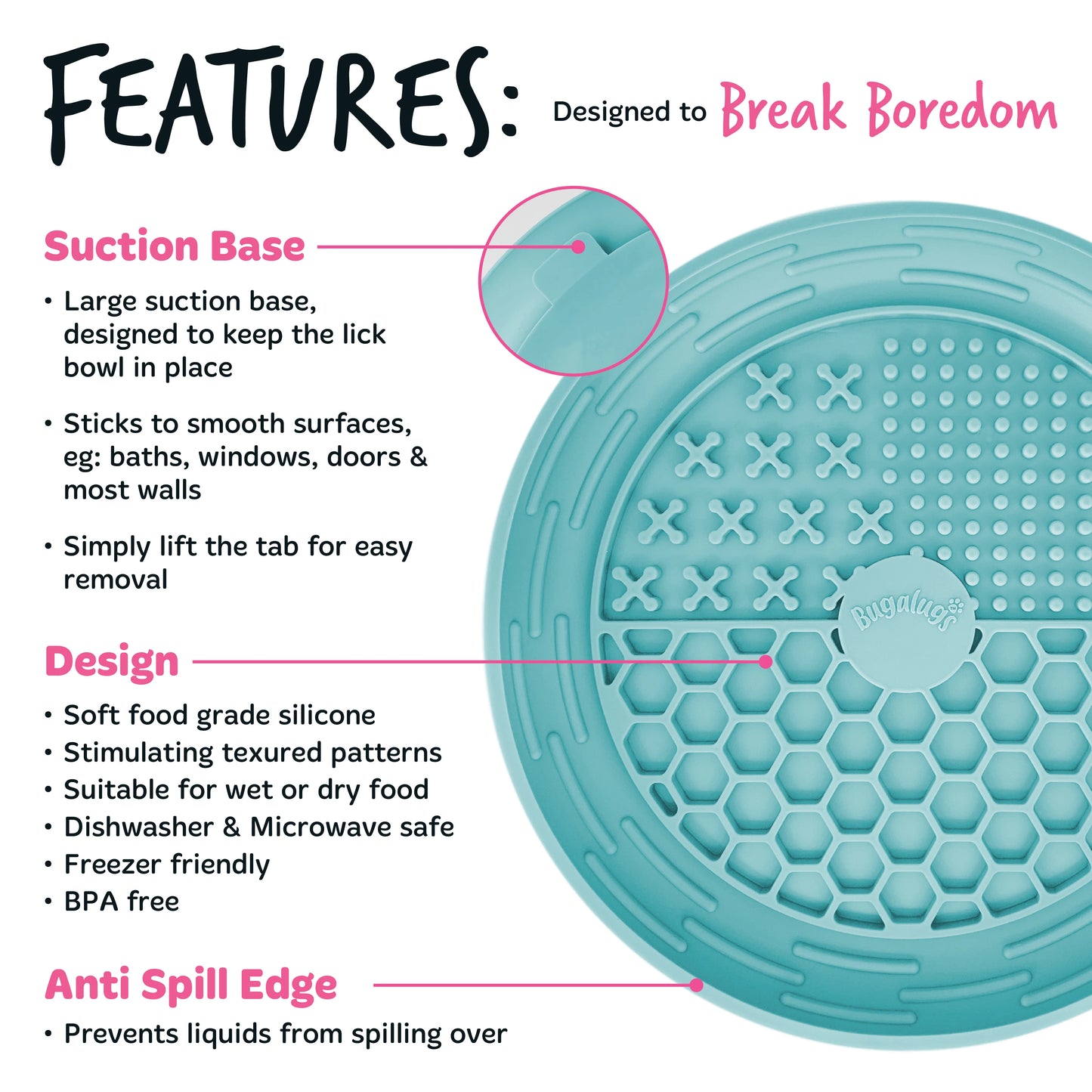 Bugalugs Lick Bowl for Dogs & Cats (Blue)
