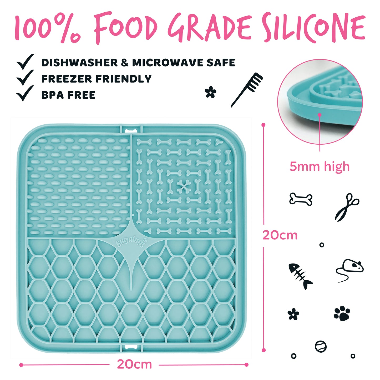 Bugalugs Lick Mat for Dogs & Cats (Blue)
