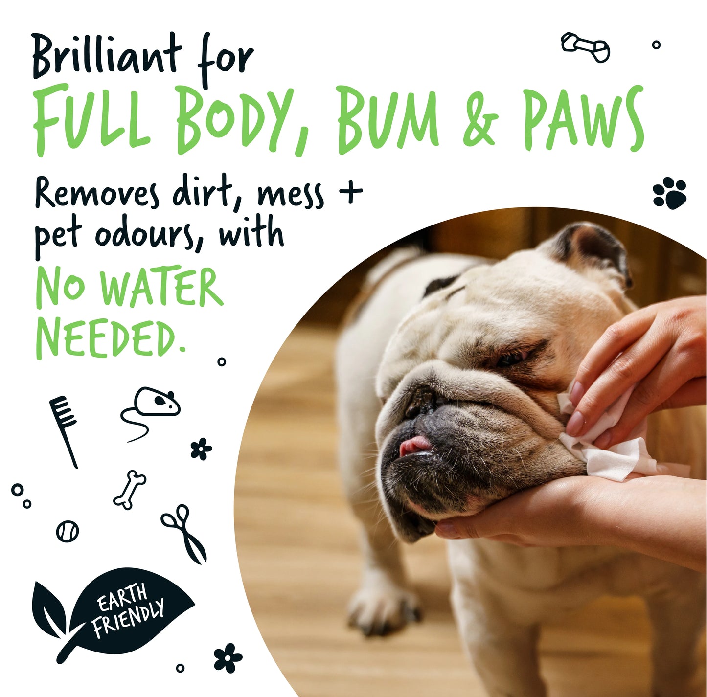 Bugalugs Biodegradable Pet Wipes (110 Large Plastic Free & plant based Wipes) Fragrance Free for Dogs & Cats