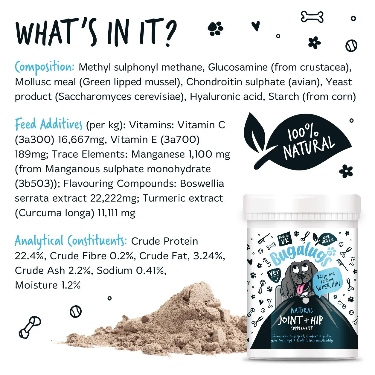 Bugalugs Joint & Hip Powder Supplement 200g for Dogs