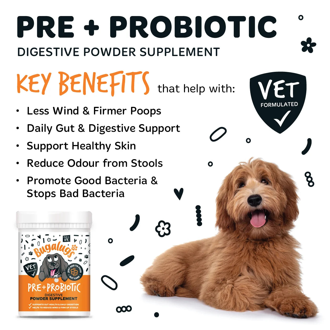 Bugalugs Pre & Probiotic Digestive Powder Supplement 200g for Dogs
