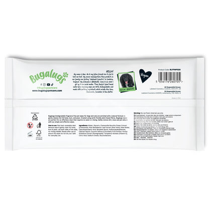 Bugalugs Biodegradable Pet Wipes (20 Large Plastic Free & plant based Wipes) Fragrance Free for Dogs & Cats