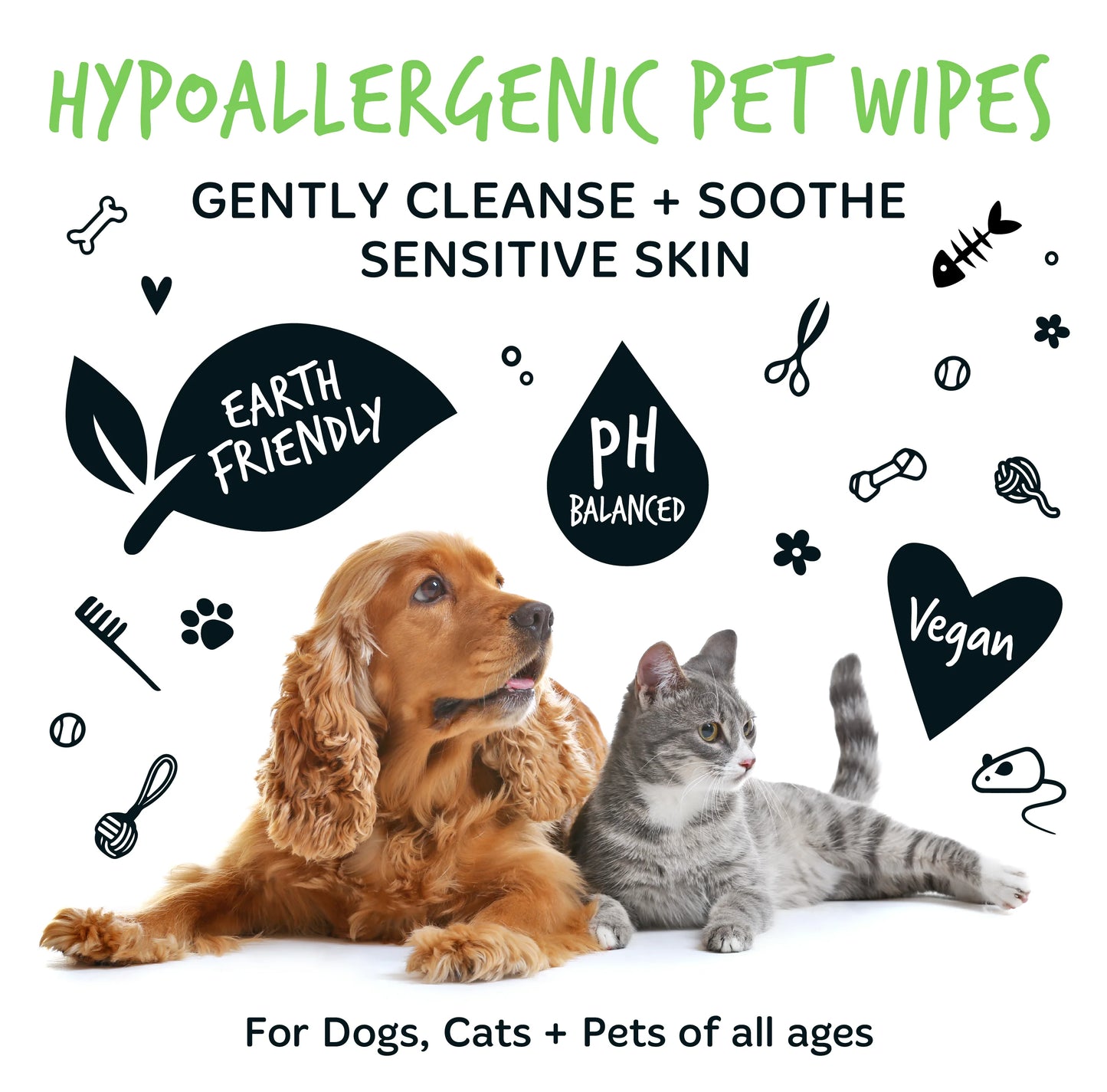 Bugalugs Biodegradable Pet Wipes (110 Large Plastic Free & plant based Wipes) Fragrance Free for Dogs & Cats