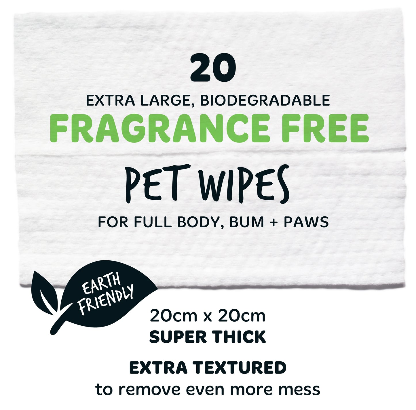 Bugalugs Biodegradable Pet Wipes (20 Large Plastic Free & plant based Wipes) Fragrance Free for Dogs & Cats