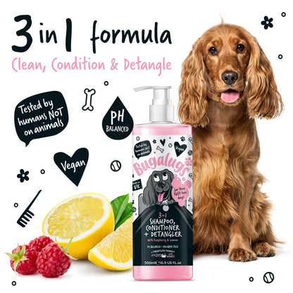 Bugalugs 3 in 1 Dog Shampoo, Conditioner & Detangler 500ml