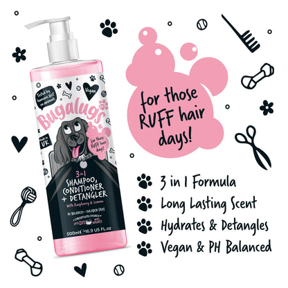 Bugalugs 3 in 1 Dog Shampoo, Conditioner & Detangler 500ml