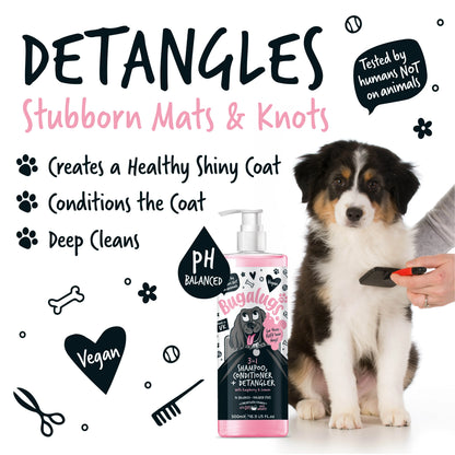 Bugalugs 3 in 1 Dog Shampoo, Conditioner & Detangler 500ml