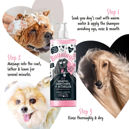 Bugalugs 3 in 1 Dog Shampoo, Conditioner & Detangler 500ml