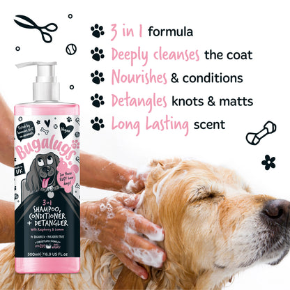 Bugalugs 3 in 1 Dog Shampoo, Conditioner & Detangler 500ml