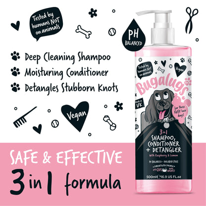 Bugalugs 3 in 1 Dog Shampoo, Conditioner & Detangler 500ml