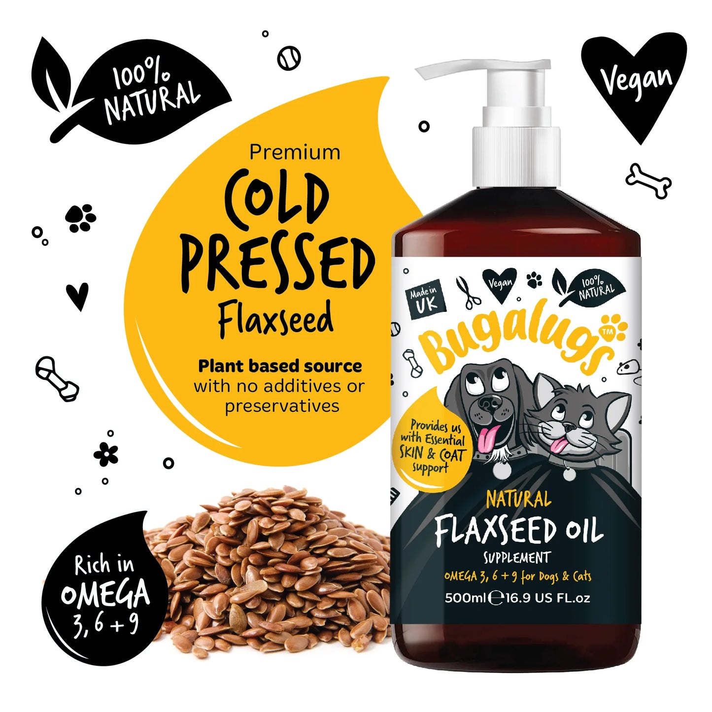 Bugalugs Flaxseed Oil 500ml for Dogs & Cats