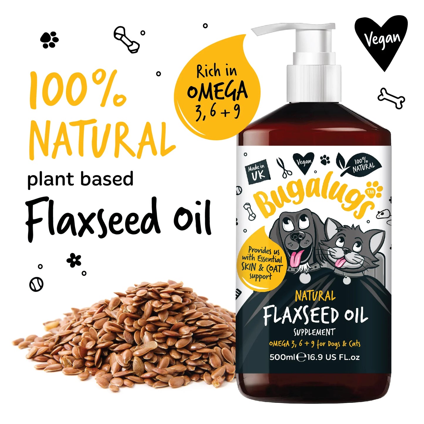 Bugalugs Flaxseed Oil 500ml for Dogs & Cats