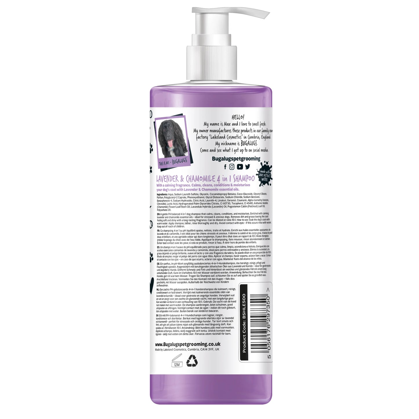 Bugalugs 4 In 1 (Lavender & Chamomile) Dog Shampoo 500ml