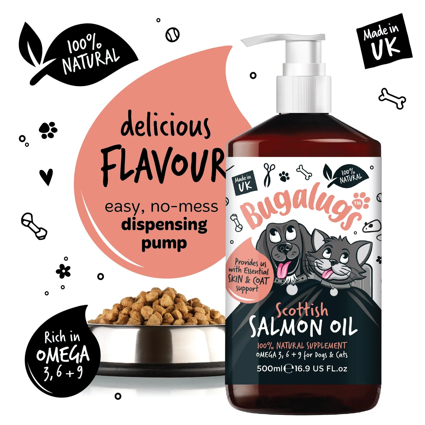 Bugalugs Scottish Salmon Oil 500ml for Dogs & Cats