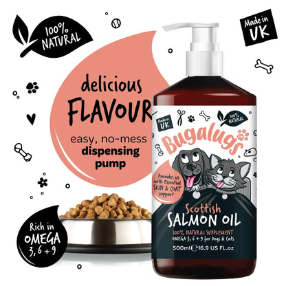 Bugalugs Scottish Salmon Oil 500ml for Dogs & Cats