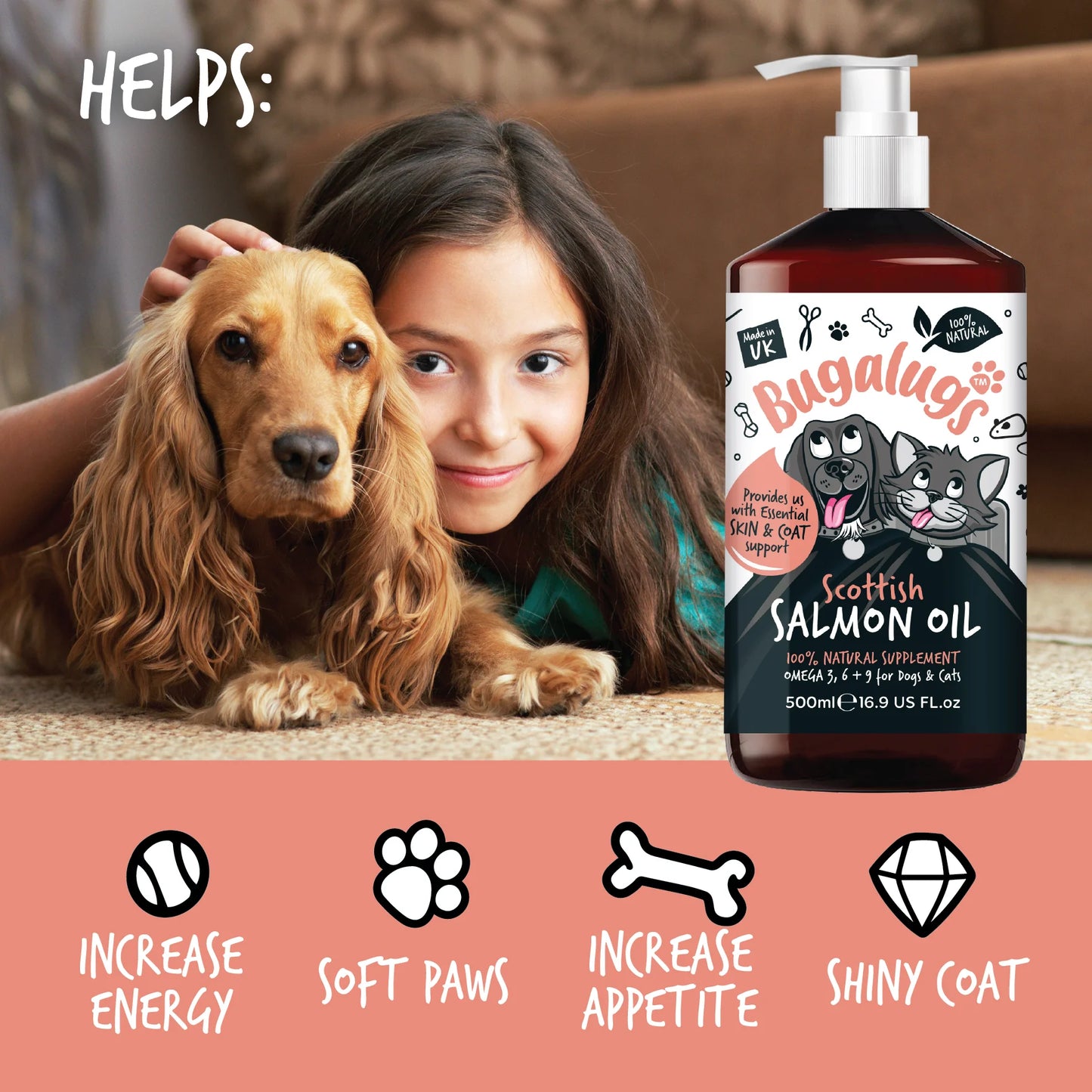 Bugalugs Scottish Salmon Oil 500ml for Dogs & Cats