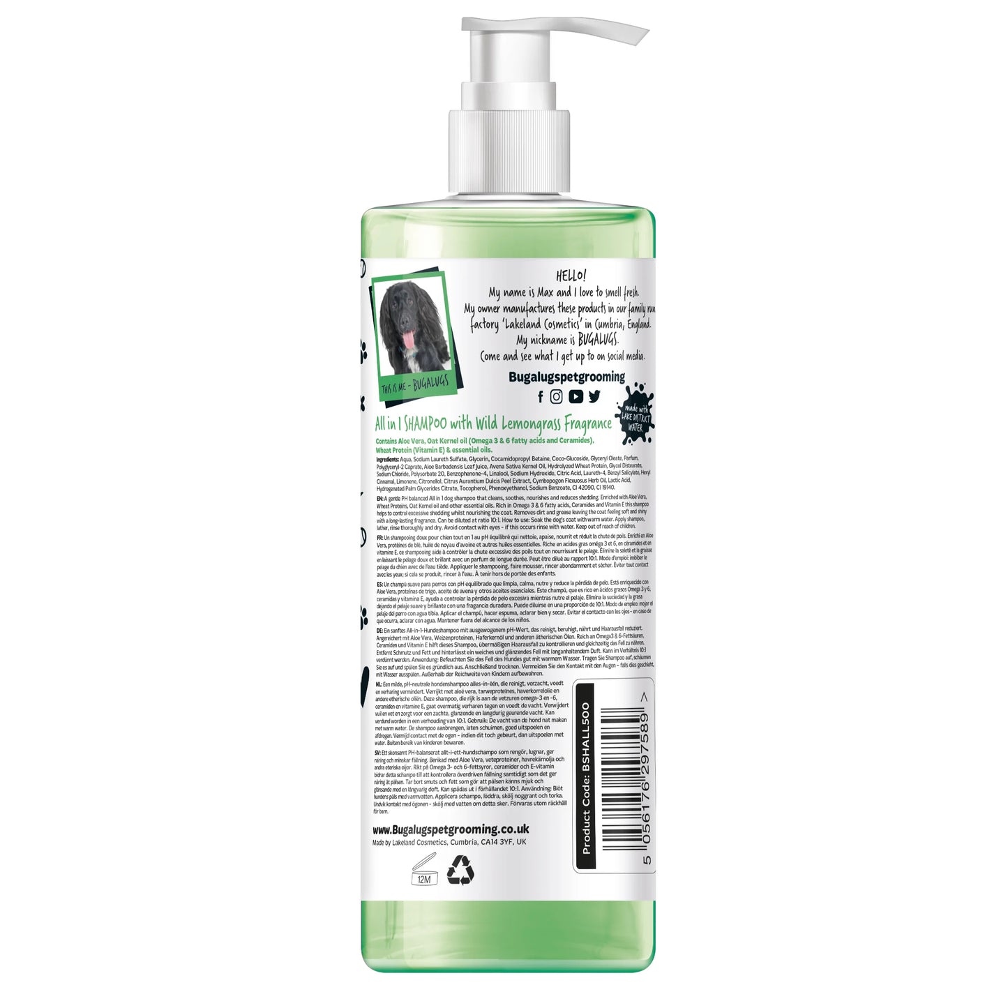 Bugalugs All in 1 (Wild Lemongrass) Dog Shampoo 500ml