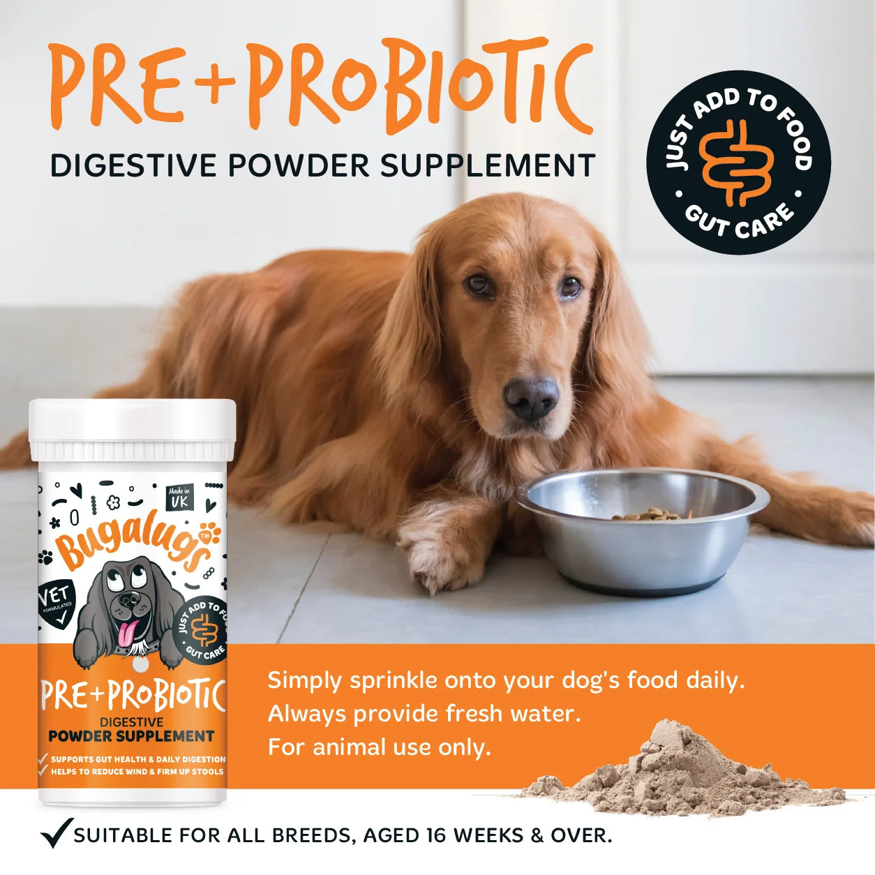 Bugalugs Pre & Probiotic Digestive Powder Supplement 80g for Dogs