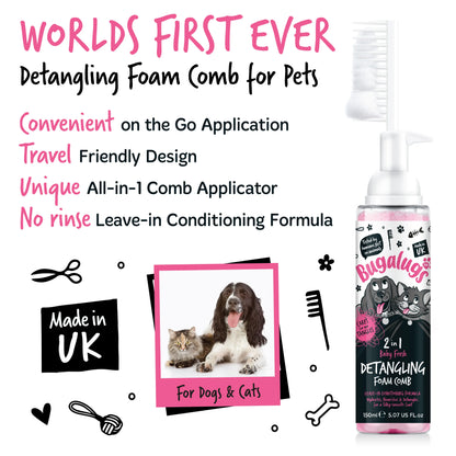 Bugalugs 2 in 1 Detangling Foam Comb For Dogs & Cats 200ml (Baby Fresh)