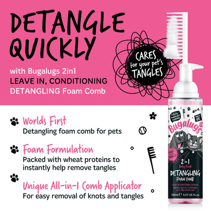 Bugalugs 2 in 1 Detangling Foam Comb For Dogs & Cats 200ml (Baby Fresh)