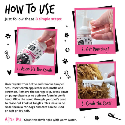 Bugalugs 2 in 1 Detangling Foam Comb For Dogs & Cats 200ml (Baby Fresh)