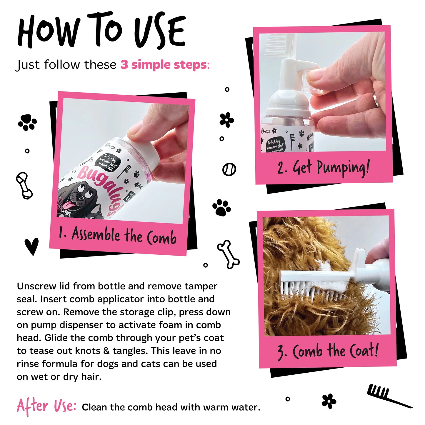 Bugalugs 2 in 1 Detangling Foam Comb For Dogs & Cats 200ml (Baby Fresh)